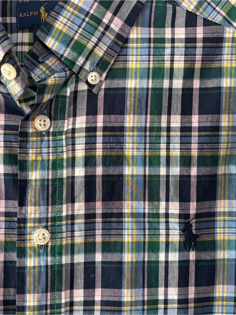 Boys Polo Ralph Lauren Plaid Button-Down Shirt in Green, Navy & Yellow
